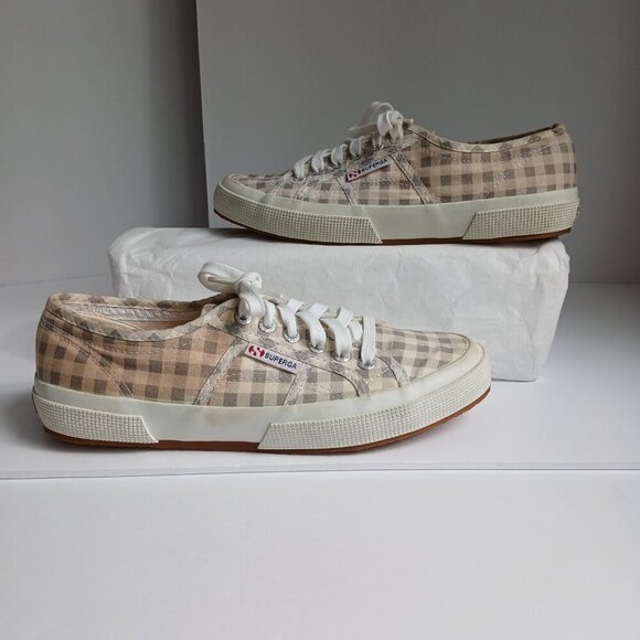 Superga  2750 Grey & White Gingham Check Sneakers  S00CV40  *Super Cute!  Sz 8.5 - Picture 10 of 12